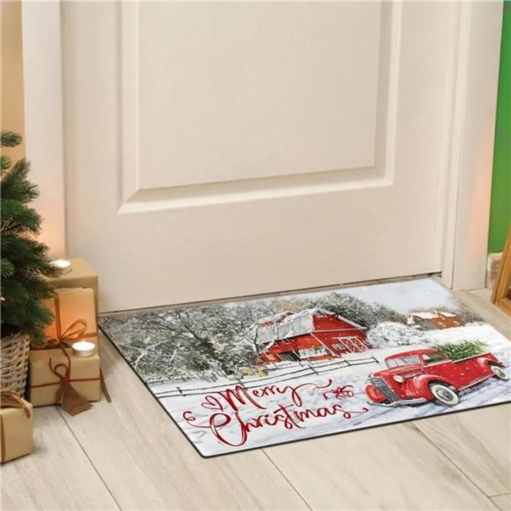 Merry Christmas Door Mat -Red Truck